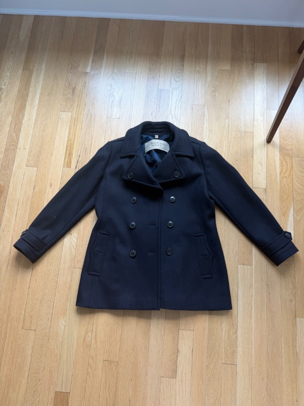 Navy Burberry Brit Wool Pea Coat